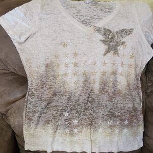 Maurices White and Brown Star Print V-Neck Tee